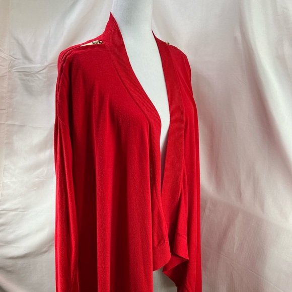 MICHAEL Michael Kors Rich Red Open Knit Cardigan w Zipper Shoulders Full Wrap L - Picture 12 of 15
